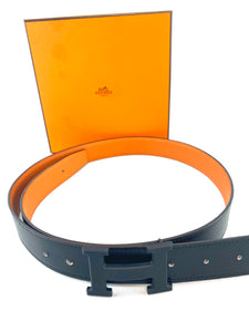 Hermes Black/Orange Reversible Buckle Belt