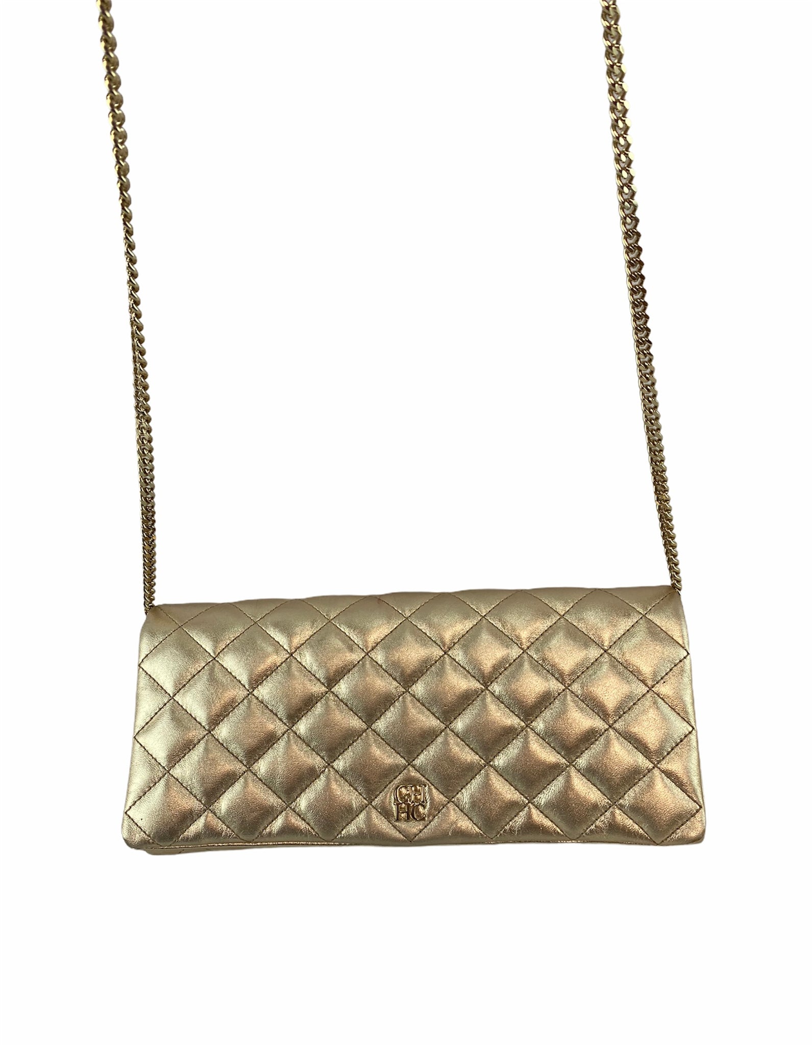 Carolina Herrera Quilted Gold Chain Crossbody Bag/ Clutch – thankunext.us