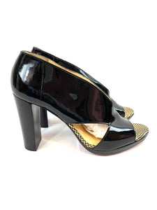 Christian Louboutin Open Toe Black Patent Pumps