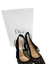 Load image into Gallery viewer, Christian DIOR J’ADIOR Black Suede Mesh Crystal Slingback Heels
