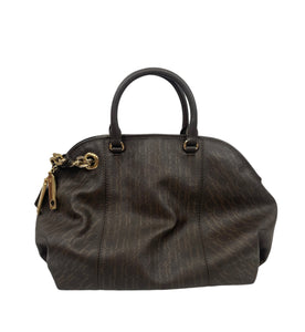 Carolina Herrera Brown Monogram Leather Dome Satchel