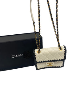 Chanel chain calfskin b&w crossbody