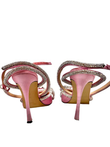 MACH & MACH Double Bow crystal-embellished satin heeled sandals