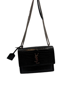 YSL Sunset croc-effect leather shoulder bag