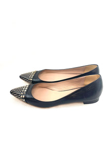 Gucci Black Leather Studded Coline Flats