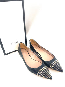 Gucci Black Leather Studded Coline Flats