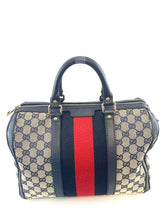 Load image into Gallery viewer, Gucci Boston Navy Red Stripe Handbag
