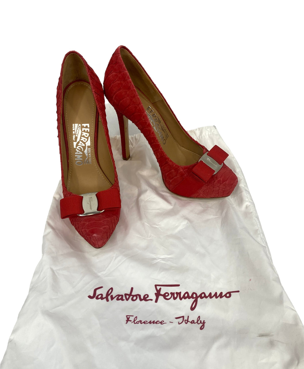 Salvatore Ferragamo Red Suede Pumps