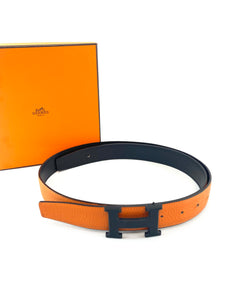 Hermes Black/Orange Reversible Buckle Belt