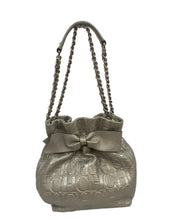 Load image into Gallery viewer, Carolina Herrera Small Silver Bow Bucket Bag
