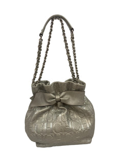 Carolina Herrera Small Silver Bow Bucket Bag