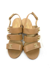 Chanel Calfskin CC Nude Turnlock Sandals