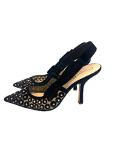 Load image into Gallery viewer, Christian DIOR J’ADIOR Black Suede Mesh Crystal Slingback Heels
