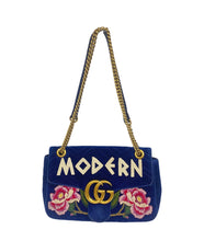 Load image into Gallery viewer, Gucci “MODERN” GG Marmont Blue Velvet Crossbody
