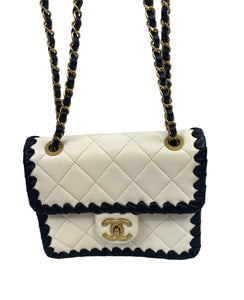 Chanel chain calfskin b&w crossbody