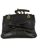 Load image into Gallery viewer, Carolina Herrera Brown Monogram Embossed Leather Audrey Bow Flap Shoulder Bag
