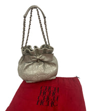 Load image into Gallery viewer, Carolina Herrera Small Silver Bow Bucket Bag
