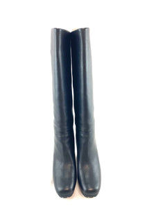 Gucci Black Leather Wedge Boots