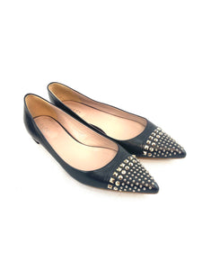 Gucci Black Leather Studded Coline Flats